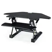 Fortia Corner Desk Riser 110cm Wide Adjustable Sit to Stand for Dual Monitor, Keyboard, Laptop, Black