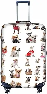 [Pvinnk] Cute Chihuahua Pug Pattern Print Protective Luggage Cover Elastic Washable Suitcase Protector Travel Gear Protector, White, Medium