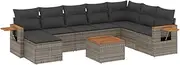 vidaxl 9 Piece Garden Sofa Set–Grey Poly Rattan/Steel-Outdoor Patio Seating with Cushions-Acacia Wood Table-Modular Design for Backyard/Garden/Balcony-Flexible/Weather Resistant Comfort