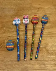 Lisa Frank Easter Egg Bunny Pencils Eraser Topper Vintage Set Of 4 See Pics