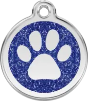 Red Dingo Glitter Paw Print Tag Blue - Lifetime Guarantee - Cat, Dog, Pet ID Tag