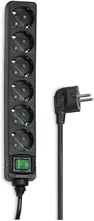 [Hama] Power Strip 6-Way (Multiple Socket with 3 m Cable, Includes Rocker Switch, Increased Touch Protection, Sockets Rotated by 45 Degrees, GS Tested, Max. 3500 W) Black