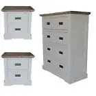 Fiona Set of 2 Bedside Table Tallboy Bedroom Furniture Package Set White Grey Di