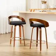 Set of 2 Premium Wooden Bar Stools Walnut Wood & Black