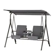 2 Seater Outdoor Patio Swing Chair With Cup Holders - Grey