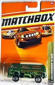 2009-2010 Matchbox 1970 VW VOLKSWAGEN T2 BUS 6 of 10 Outdoor Sportsman series 79 GREEN army camo (camouflage) SPORTSMANS LODGE tampo