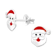 Children's Silver Santa Claus Stud Earrings with Crystal and Epoxy