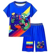 Rainbow Friends Kids Outfits Summer Short Sleeve Tops T-shirt Pants Set -NMAOV Blue 13-14Y