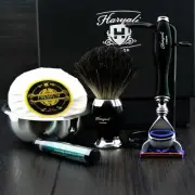 Deluxe 6 Piece Men's Shaving Set 5 Edge Razor & Pure Black Badger Brush