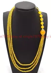 3Row Natural 2x4mm Faceted Yellow Jade Rondelle Gemstone Beaded Necklace 17-19in