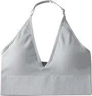 ZRBDHGF Sports Bra for Women Seamless, Wireless Bralettes Sexy V Neck Workout Yoga Bra Push Up Full Coverage Everyday Bras, 02-grey, Large