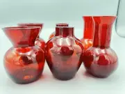Crate & Barrel Assorted Bud Vases Set of Six New in Box Cranberry Hand Blown