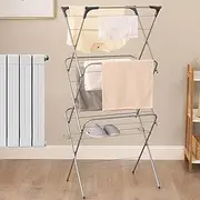 Vivo Technologies 3 Tier Deluxe 14m Foldable Clothes Airer 14m Washing Line Clothes Dryer Indoor Folding Drying Racks Horse Outdoor Laundry Dryer 4 Corner Hooks Grey