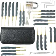 DANIU 24pcs Single Hook Lock Pick Set with 1Pc Transparent Lock Locksmith Practice Training Skill Set