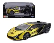 Bburago 1/18 Lamborghini Sian FPK37 Hybrid #63 Faded Black Yellow Model Car