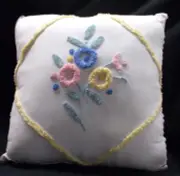15" PILLOW MADE FROM VINTAGE FLORAL CHENILLE, SOFTLY STUFFED W/POLYESTER FIBER