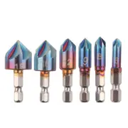 6Pcs 6-19Mm Countersink Drill Bit 5 Flutes Hex Shank Nano Blue Coated Chamfer Cutter Set