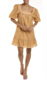 MARIE OLIVER Kaylee Short Puff Sleeve Mini ShiftDress in Desert Sz M