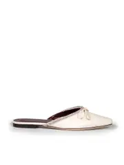Ecru Leather Crystal Embellished Mules