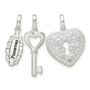 Sterling Silver Antiqued Cz 3 Piece Forever Pendant Set