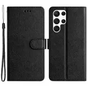 For Samsung Galaxy S22 Ultra 5G Phone Case Stand Cover Silk Texture Full Protection Shell with Strap