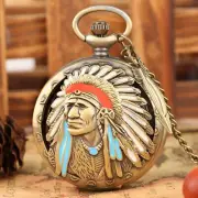 Antique Indian People Quartz Pocket Watch Chain Bronze Watches for Men Women