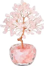 JSDDE Rose Quartz Crystal Tree Healing Crystals Stones Tree with Glass Base Gemstone Tree for Positive Energy Office Decor Fengshui Tree Gift