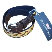 NEW Vineyard Vines Boys Christmas Truck & Tree Canvas Club Belt Yellow Size 28