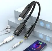 MTAKYI 【Apple MFi Certified 2-in-1 Lightning to 3.5mm Jack Headphone and Charger Cable Adapter,Earphones Converter Splitter Support Music+Charge+HiFi+Mic+Control for iPhone 14 Pro Max/14 13 12 11