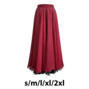 Women Flowy Two Layer High Waist Dance Long Skirt for Stage Festival