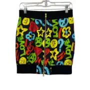 MOSCHINO COUTURE X JEREMY SCOTT NWT Small 6 Peace Love Front Zip' Mini Skirt Siz