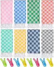 8 Packs Turkish Beach Towel Blanket Set Pool Bath Towels Bulk Multipack Travel Sand Free Quick Dry Extra Large Oversized Cute Big Cotton Soft Lightweight Compact Checkered Proof Cloud Men Women Adult