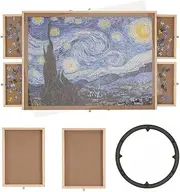 1000 Piece Puzzle Board with 4 Drawer Cover Portable Wooden Jigsaw 29"x21.6" with Bottom Rotating Ring and Transparent PP Cover Plate
