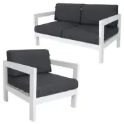 NNEDSZ 2pc Set 1+2 Seater Outdoor Sofa Lounge Aluminium Frame White