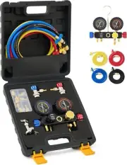 Professional 4-Way AC Manifold Gauge Set with PVC Hoses and Calibration Features