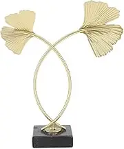 ANKROYU Ginkgo Leaf Metal Sculpture Light Luxury Nordic Style Hand Crafted Metal Leaves Decoration for Home Office Living Room Premium Iron Marble Base Vintage Matte Gold Paint Bla