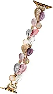 [QCLCVBBFGW] Metal Strap Watch Band Girls Feather Jewelry Stretch Bracelet Fit For Iwatch98765SE Women 40 41 44 45mm Colors Irregular Wrist