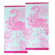 Renee Taylor 2 Pack Jacquard Velour Kids Beach Towel Tropical Flamingo