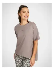 [Rockwear] Split Hem Logo Boyfriend Tee in Almond