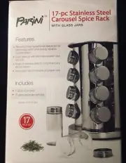 Parini Spice Rack Seasoning Rack Stainless Steel Carousel 16 Glass Jars