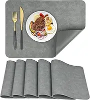 Faux Leather Placemats Set of 6 Table Mats 44.5 * 30cm Heat Resistant Reversible Place Mats, Waterproof Wipeable Dining Table Place mats for Home Party Outdoor (Grey)