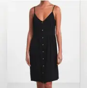 NWT 7 For All Mankind Spaghetti Strap Button Front Midi Dress in black $168 Med