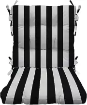 RSH Décor Indoor Outdoor Tufted Mid Back Chair Cushion ~ Black and White Stripe
