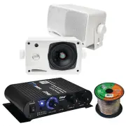 Pyle PFA330BT 2-Channel 90W Bluetooth AUX Amplifier,2x 3.5'' 200W White Speakers