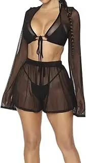 [VWIWV] Women's 2 Piece Cover Up See Through Swimsuit Sheer Mesh Crop Top and Shorts Outfit Sets