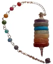 Pendulum - Gemstone Chakra, Metaphysical, 7 Discs, 7 Rounds, 9.5" With Chain