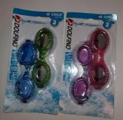 4 Child Swim Goggles Tinted Lense Latex Free Safe Flexible Strap Blue Green Pink