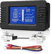 MNJ MOTOR DC 9 in 1 Battery Monitor Meter with Shunt, 0-200V 0-100A LCD Display Digital Current Voltage Power Energy Meter, Easy Installation Multimeter Voltmeter Ammeter for Cars RV Solar System