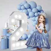 3FT/36 Inch Marquee Light up Numbers with White Lights,White Marquee Number 0-9 for Birthday Party Large Mosaic Frame Letter Cardboard Pre-Cut Foam Board Sign Diy Decorations Anniversary(2)