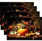 PLACEMATS-4pcs Set Pumpkin Print Linen, Table Mats for Dining & Party Deco